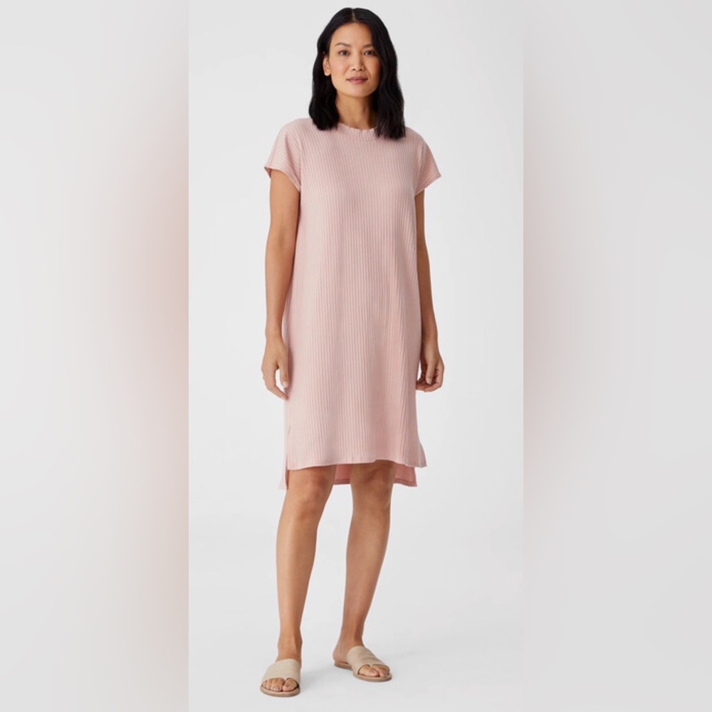 Eileen Fisher Textured Stretch Rib Crew Neck Dress